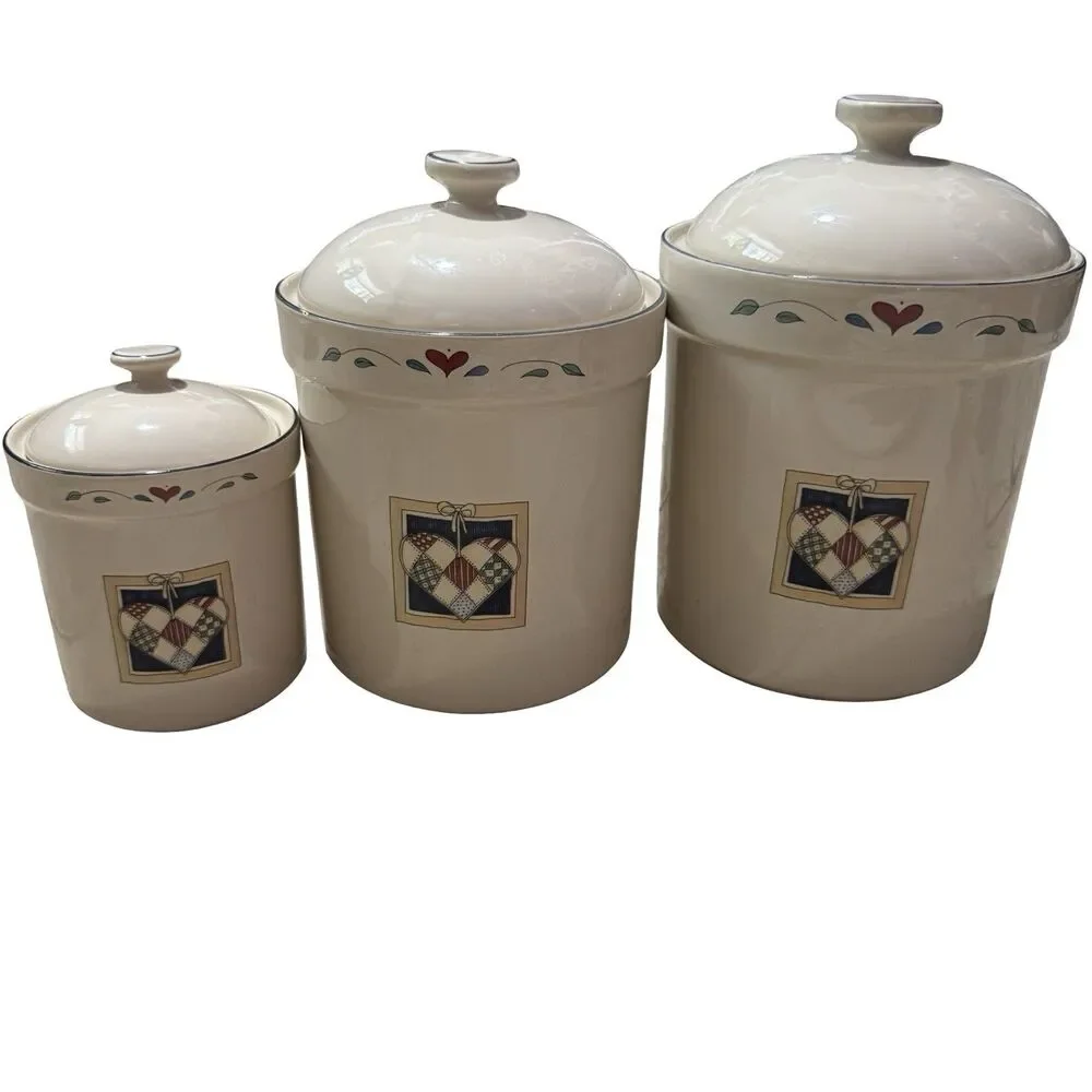 Susan Winget Farm Animals Canisters w/ Lids, Cow Sheep Hen Vintage 3 pc